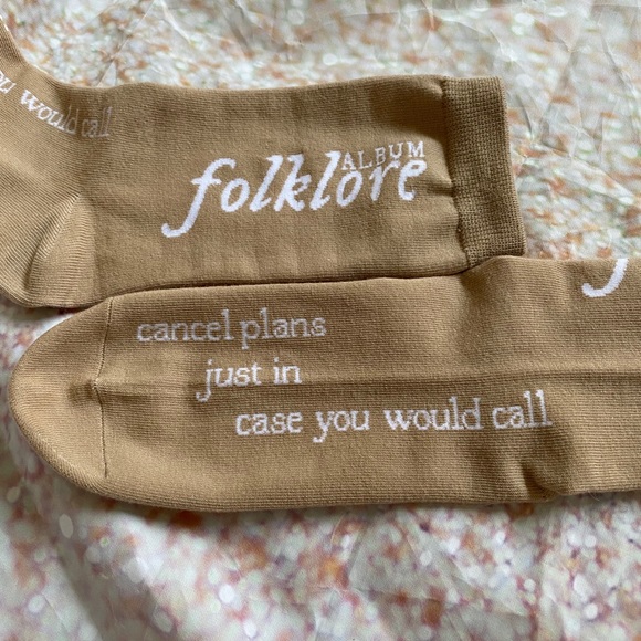 taylor swift cancel plans cancelled tan beige brown socks sock folklore august - Picture 4 of 12
